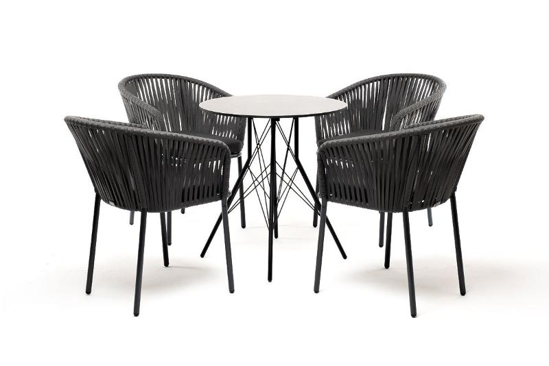 Обеденная группа Конте 4SIS из искусственного ротанга, круглый стол, цвет серый гранит фото 2