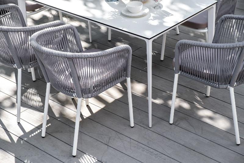 Обеденная группа Малага 4SIS на 6 персон со стульями "Марсель", каркас белый, роуп светло-серый фото 4