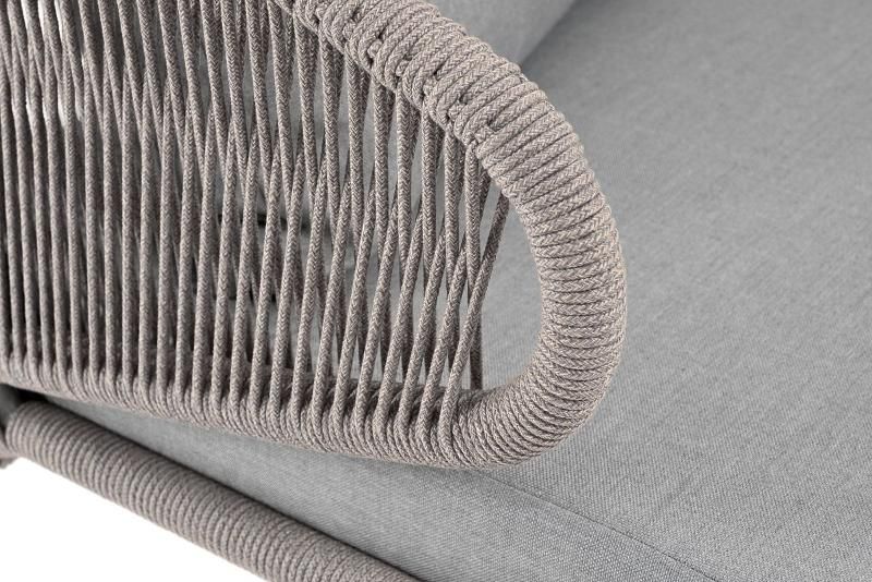 Диван двухместный Милан 4SIS из роупа (веревки), каркас алюминий светло-серый (RAL7035) шагрень, роуп серый меланж круглый, ткань светло-серая фото 6