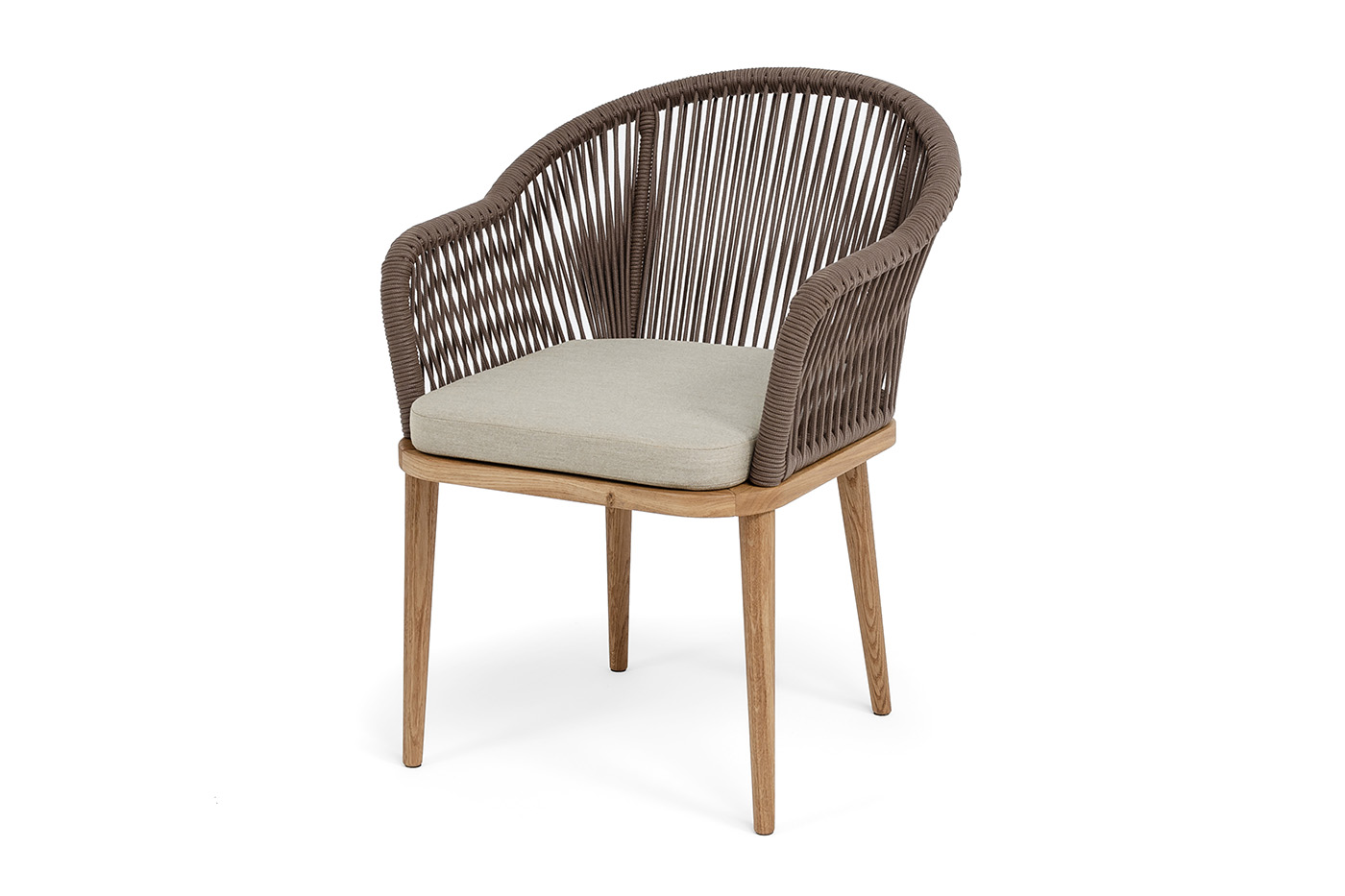 Лион стул плетеный из роупа, основание дуб, роуп коричневый круглый, ткань бежевая 15052 фото 1