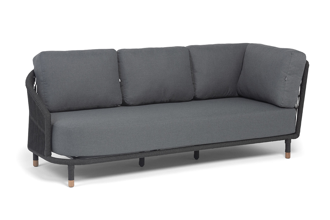 Верона правый-угол модуль плетеный из роупа, каркас алюминий темно-серый (RAL7024) муар, роуп темно-серый круглый, ткань темно-серая 027, L220х89 фото 3