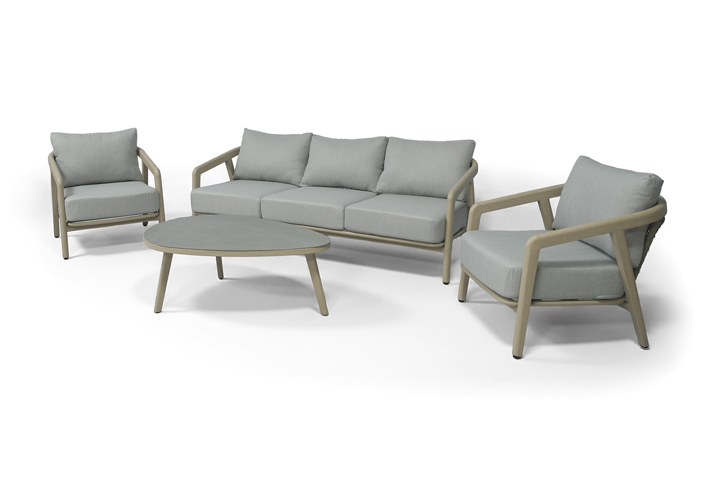 Брюссель лаунж-зона из искусственного ротанга, цвет серый, каркас под дерево (холодно-бежевый) фото 1