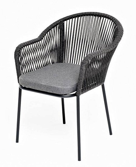 Стул Лион 4SIS плетеный из роупа, каркас из стали темно-серый (RAL7024) муар, роуп темно-серый круглый, ткань темно-серая 27 фото 1