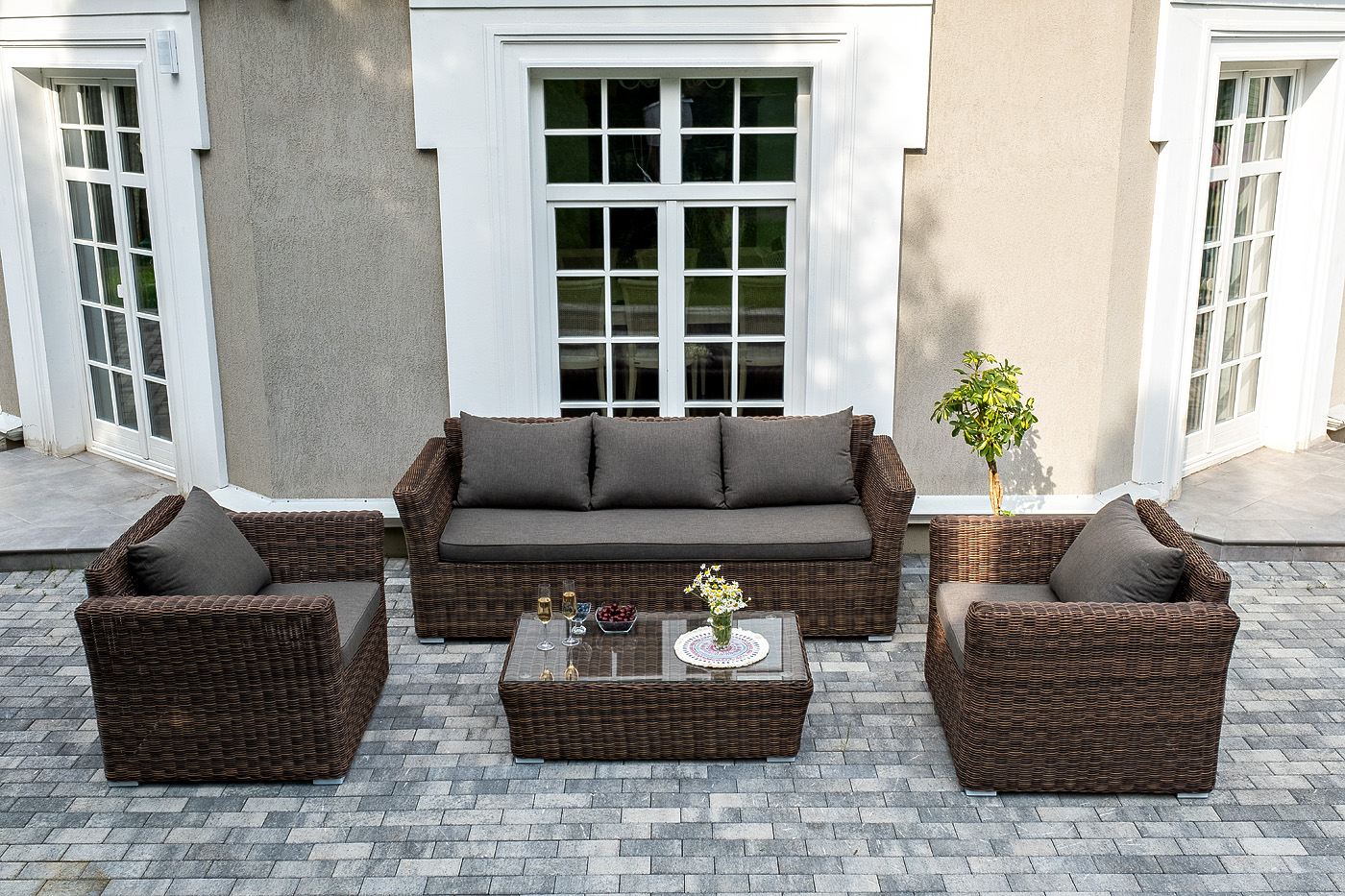 Капучино лаунж-зона из искусственного ротанга, цвет коричневый фото 1