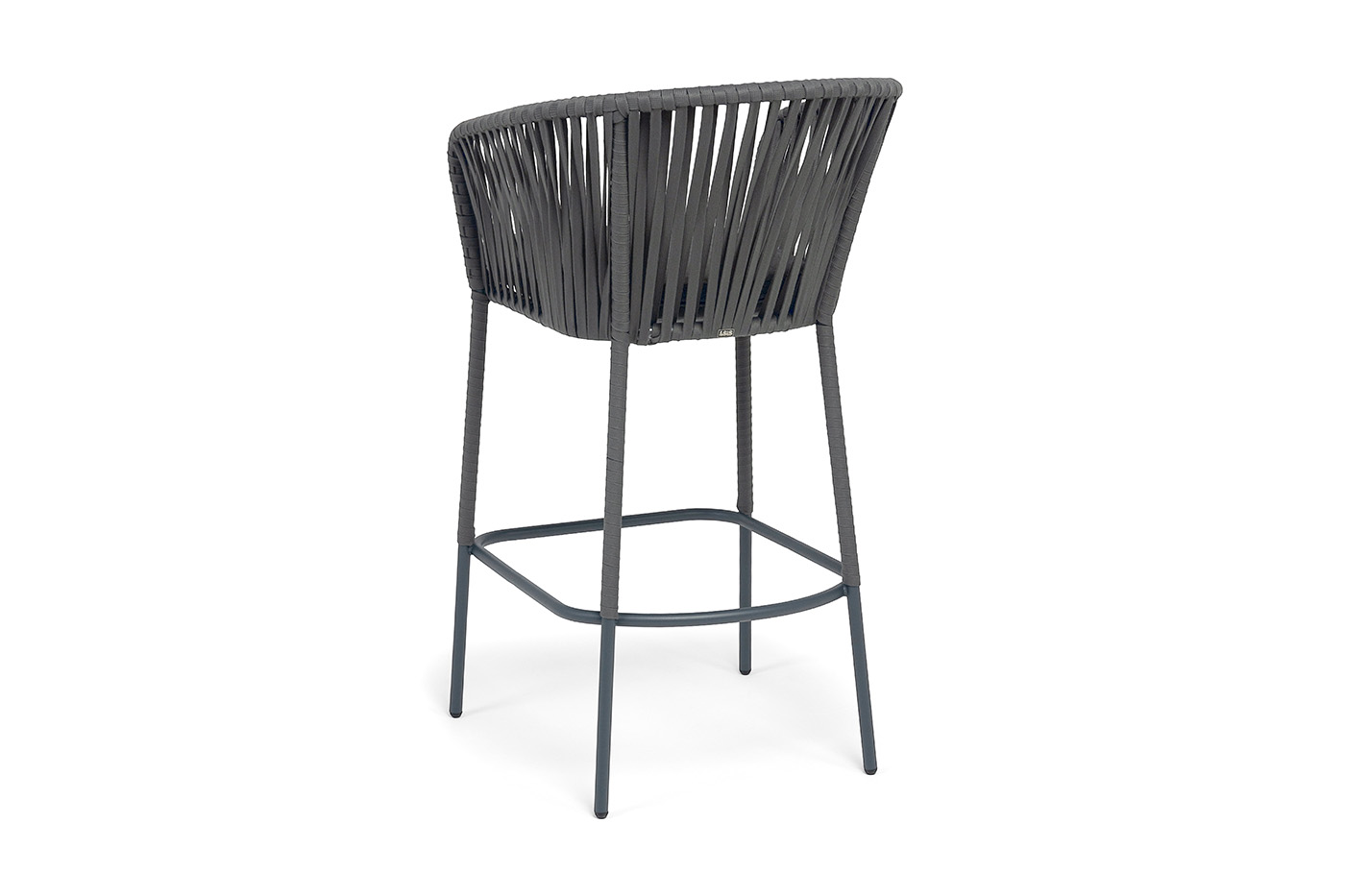 Бордо стул барный плетеный из роупа, каркас из стали темно-серый (RAL7024) муар, роуп серый 15мм, ткань темно-серая 027 NEW фото 5