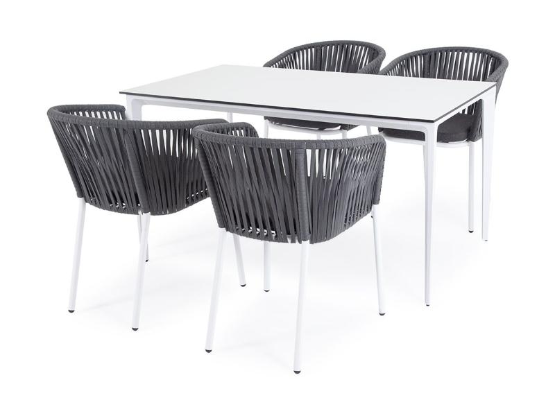 Обеденная группа Малага 4SIS на 4 персоны со стульями "Бордо", каркас белый, роуп серый фото 3