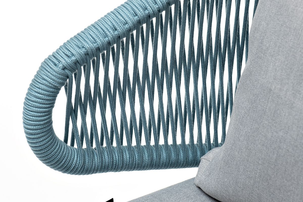 Кресло плетеное Милан 4SIS из роупа, каркас алюминий светло-серый (RAL7035) шагрень, роуп бирюзовый круглый, ткань светло-серая фото 6