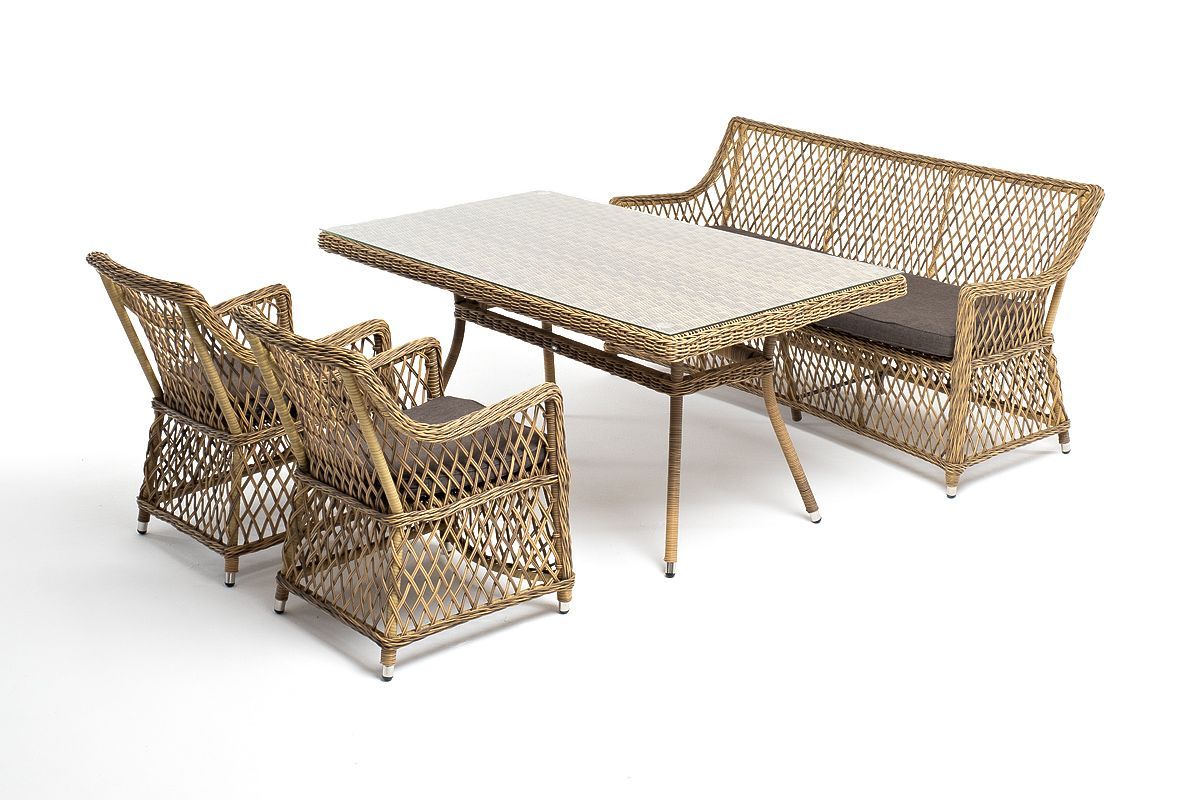 Плетеная обеденная группа Катания 4SIS из искусственного ротанга, цвет соломенный фото 1