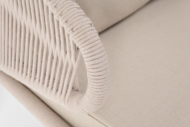 Диван двухместный Милан 4SIS из роупа (веревки), каркас алюминий белый, роуп бежевый круглый, ткань бежевая фото 6
