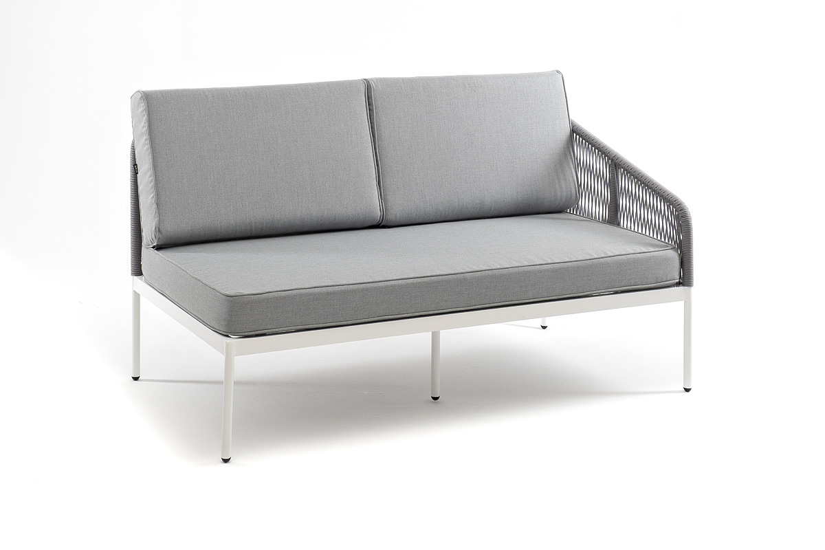 Канны левый модуль плетеный из роупа, каркас алюминий белый муар, роуп светло-серый круглый, ткань светло-серая фото 3