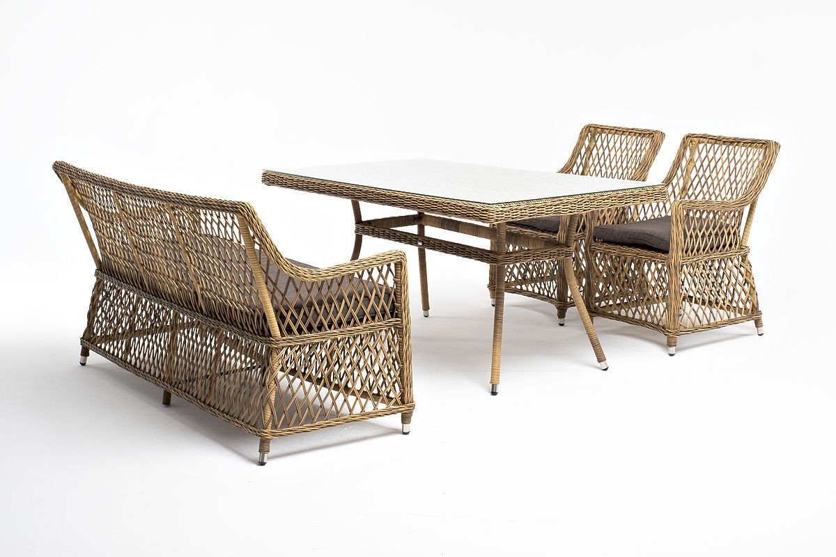 Плетеная обеденная группа Катания 4SIS из искусственного ротанга, цвет соломенный фото 2