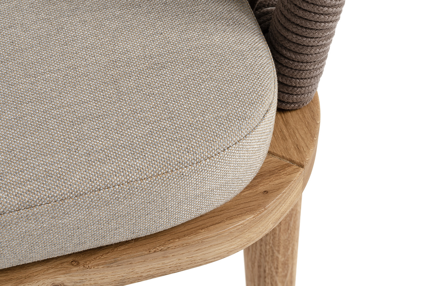 Лион стул плетеный из роупа, основание дуб, роуп коричневый круглый, ткань бежевая 15052 фото 6