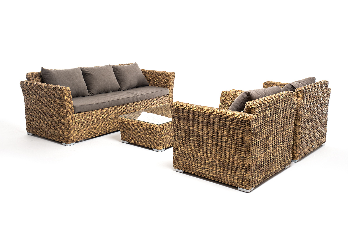 Капучино лаунж-зона из искусственного ротанга (гиацинт), цвет соломенный фото 1