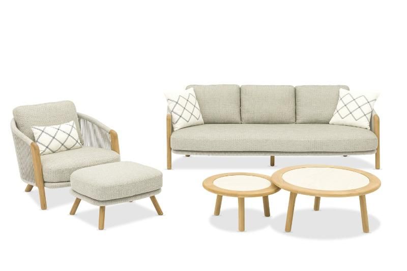 Комплект лаунж мебели Avesta Brafritid стол тик, серый/песочный, тик/алюминий/веревка фото 2