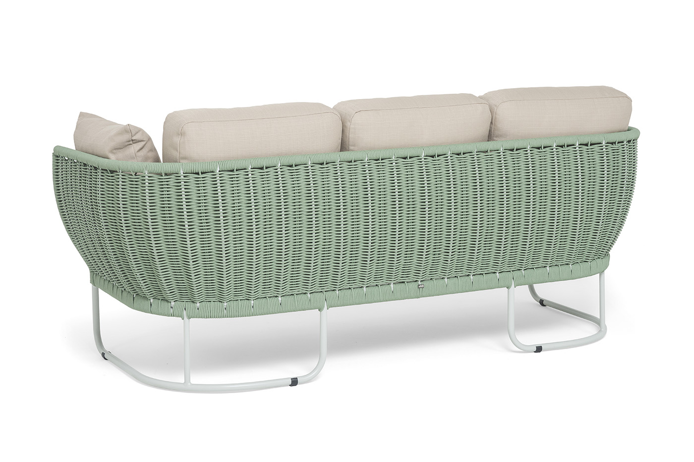 Фиджи диван 3-местный плетеный из роупа, каркас алюминий светло-серый (RAL7035) муар, роуп зеленый (4204) круглый tex, ткань Mossle бежевая фото 5