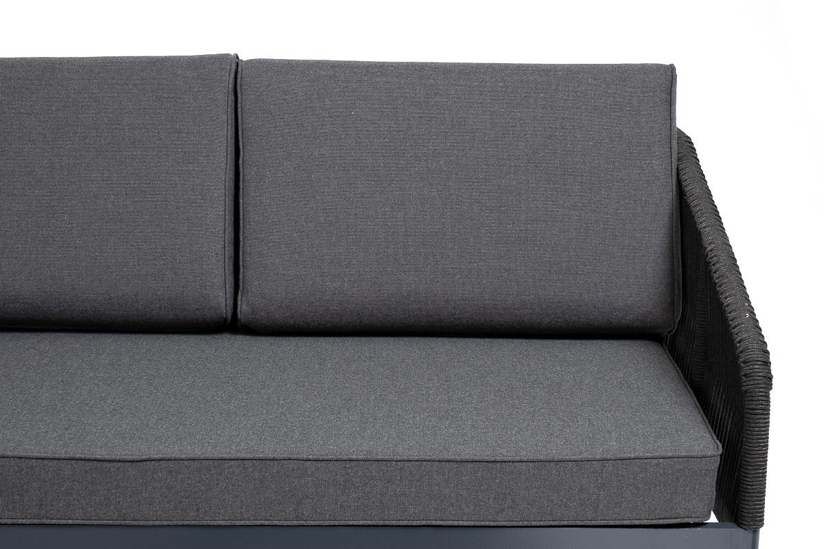 Канны диван модульный плетеный из роупа, каркас алюминий темно-серый (RAL7024), роуп темно-серый круглый, ткань темно-серая фото 5