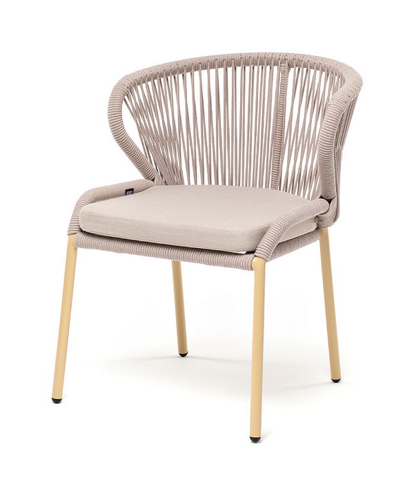 Милан стул плетеный из роупа, каркас алюминий (RAL1001), роуп бежевый круглый, ткань бежевая фото 1