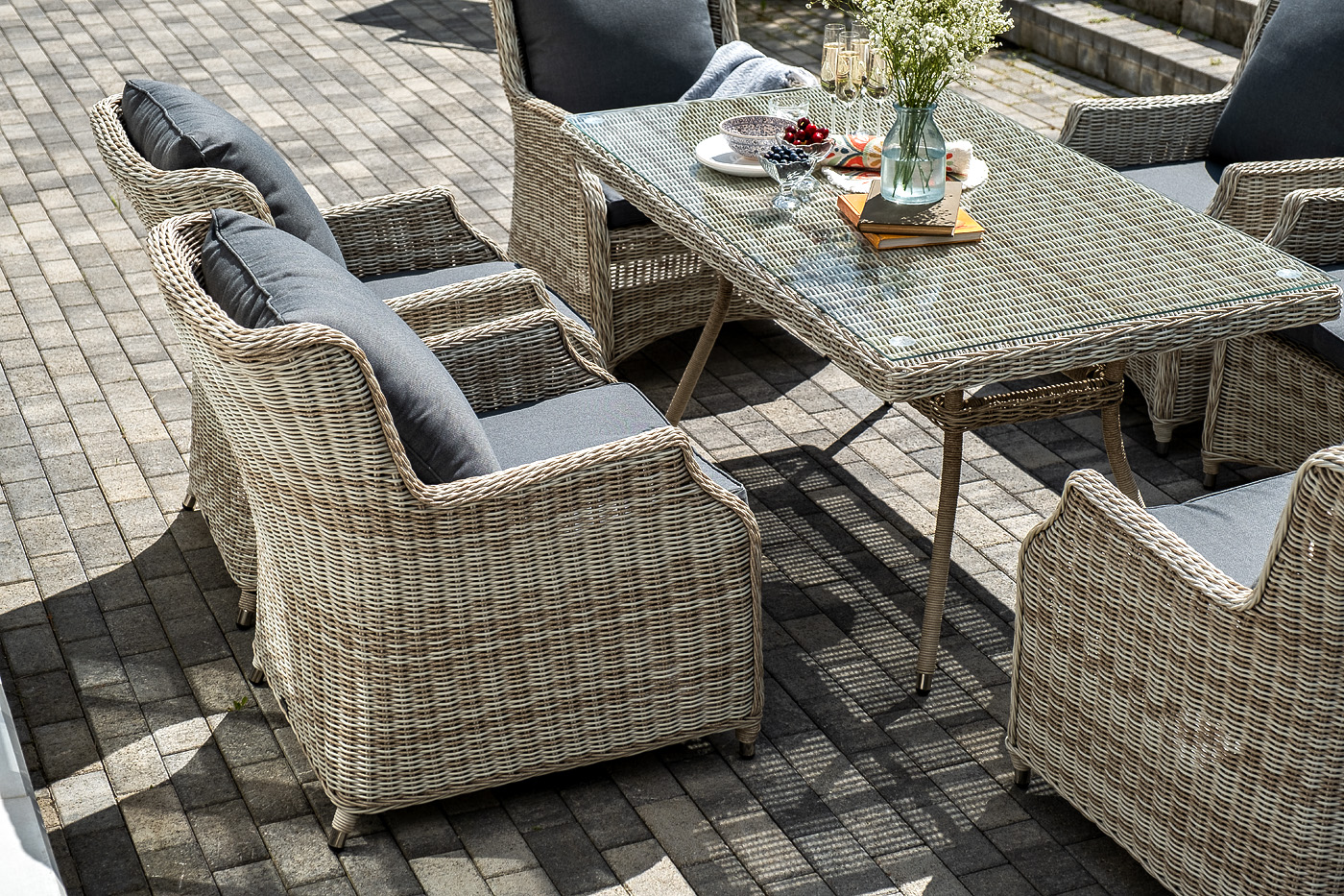 Неаполь обеденная группа плетеная из искусственного ротанга, цвет соломенный фото 4