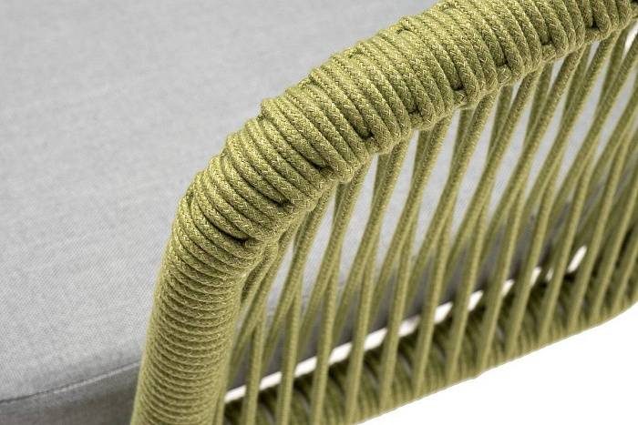 Стул Марсель 4SIS плетеный из роупа, каркас алюминий светло-серый (RAL7035) муар, роуп салатовый меланж круглый, ткань светло-серая фото 2
