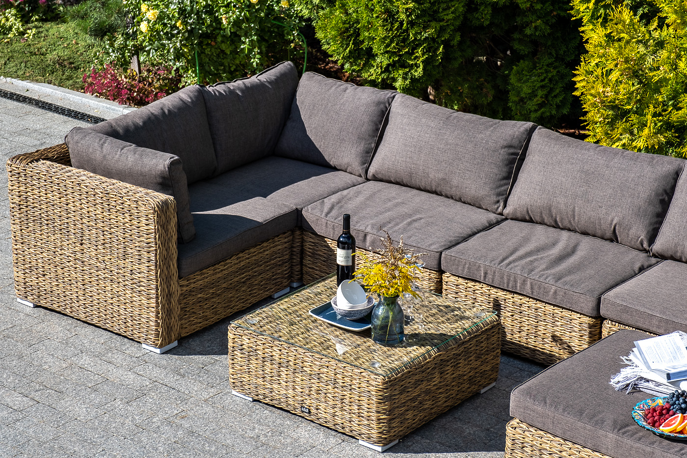 Лунго трансформирующаяся лаунж-зона из искусственного ротанга (гиацинт), цвет соломенный фото 7