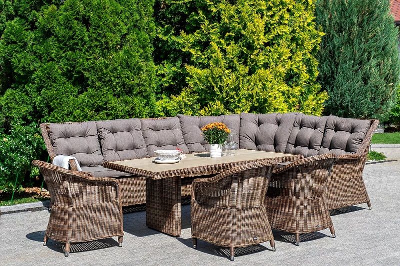 Модуль диванный угловой Бергамо 4SIS из искусственного ротанга, цвет коричневый с подушками фото 6