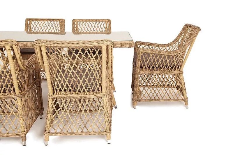 Плетеная обеденная группа Латте-160 L 4SIS из искусственного ротанга, цвет соломенный фото 5