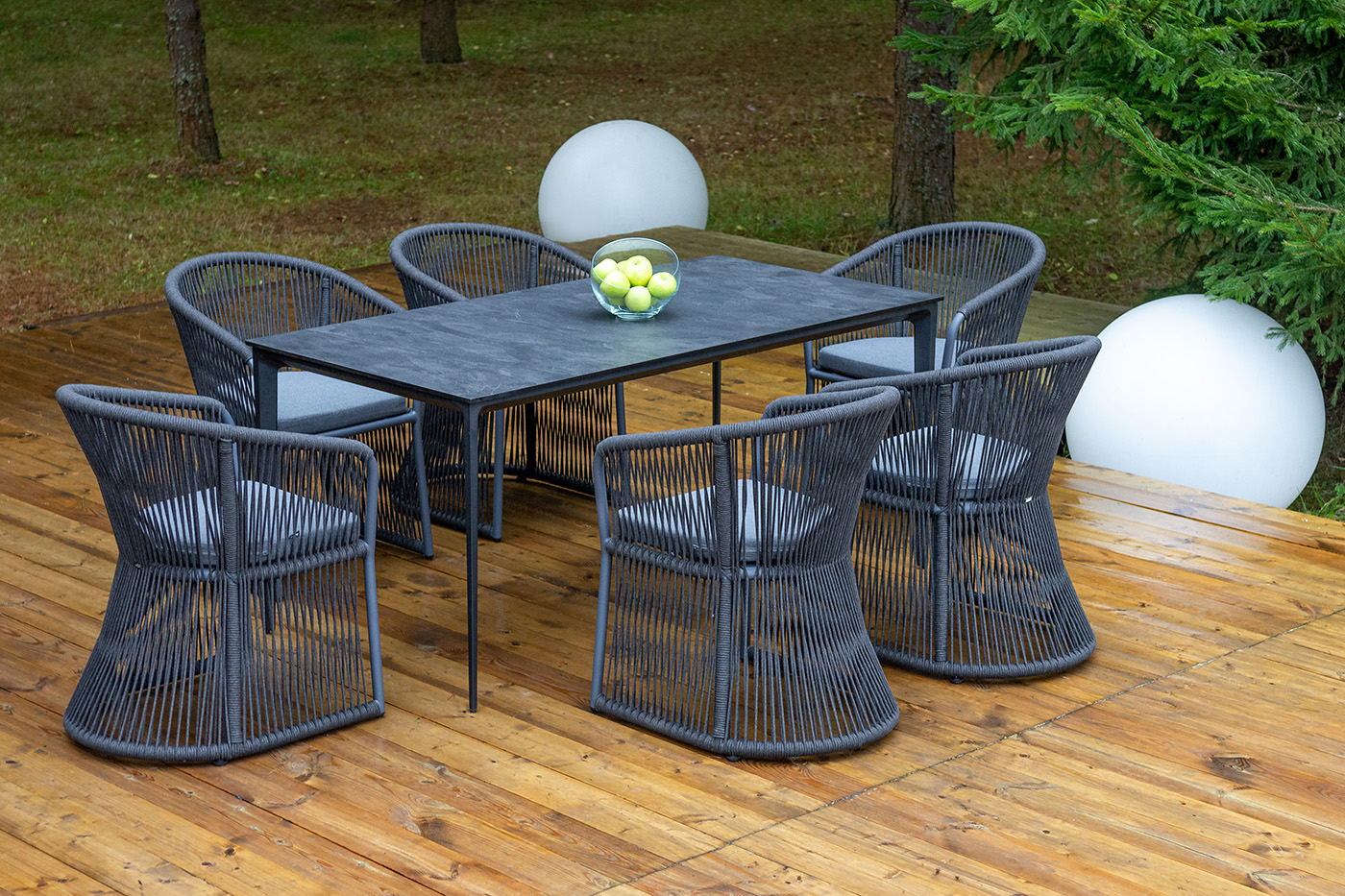 Романо обеденная группа на 6 персон, каркас темно-серый, роуп темно-серый фото 4