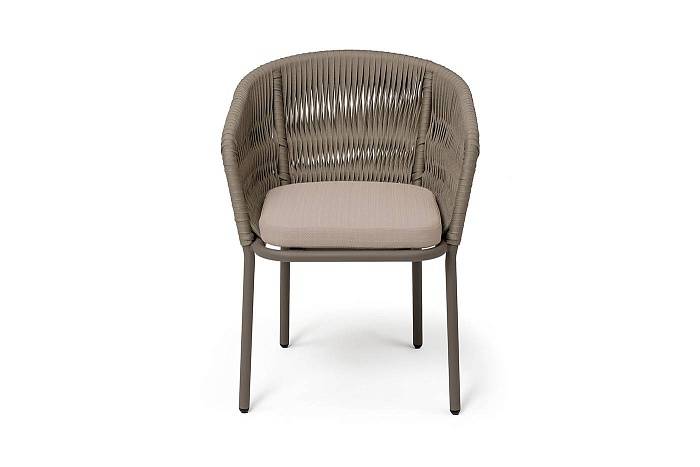 Стул Бордо 4SIS плетеный из роупа (колос), каркас алюминий бежево-серый (RAL7006) муар, роуп серо-коричневый 23мм, ткань Mossle бежевая фото 2