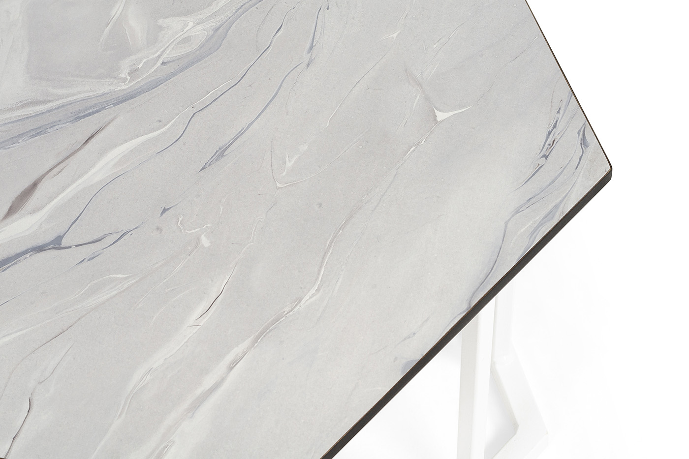 Женева интерьерный стол из HPL шестиугольный, D50, H35, цвет мрамор пепел, каркас из стали белый муар фото 4