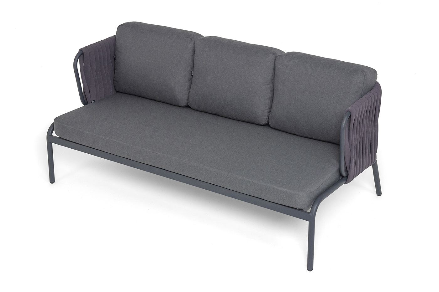 Ронда диван 3-местный плетеный из роупа, каркас алюминий темно-серый (RAL7024) муар, роуп серый 40 мм tex, ткань темно-серая 027 фото 4