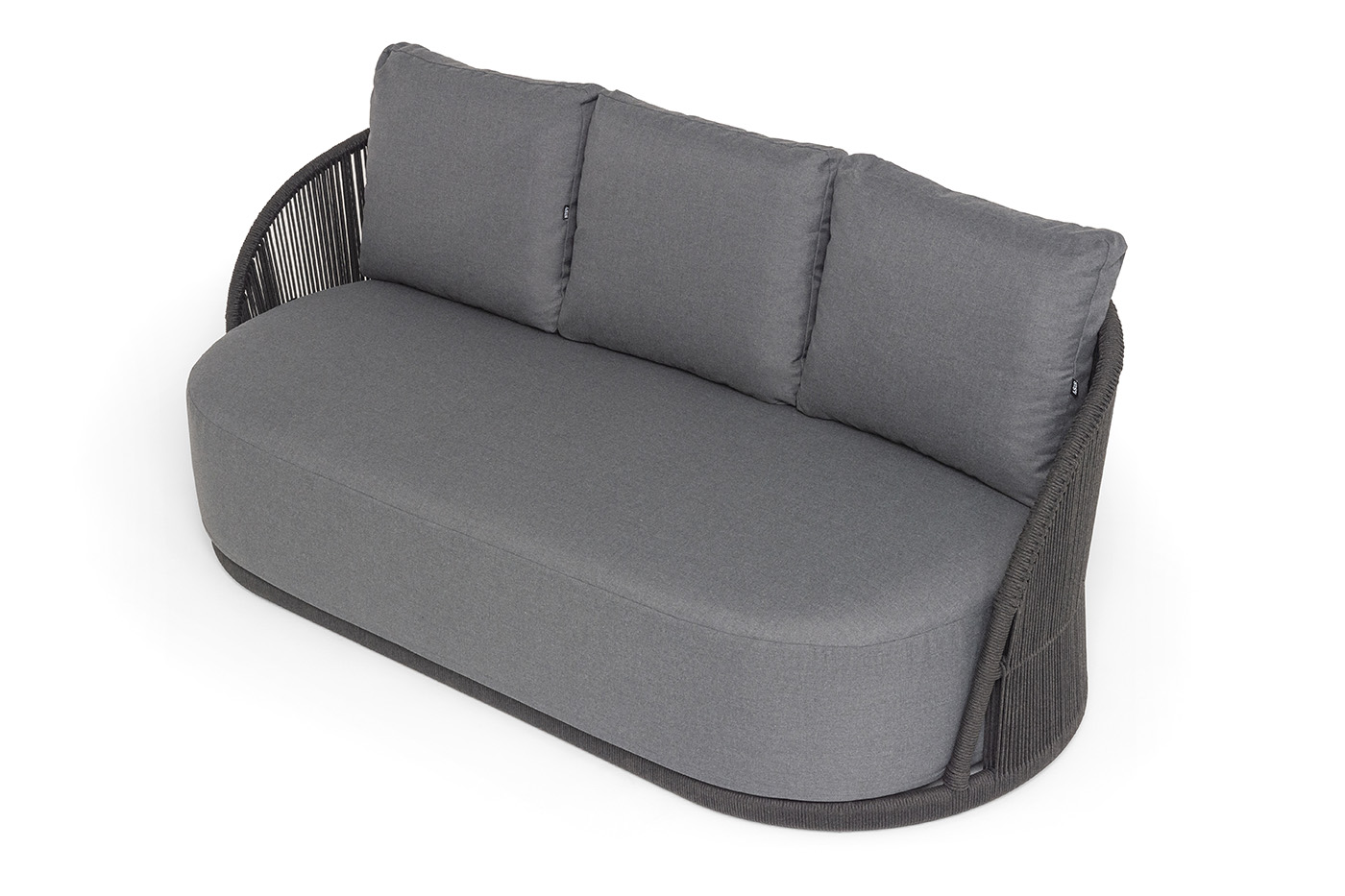 Монтелла диван 3-местный плетеный из роупа, каркас алюминий темно-серый (RAL7024) муар, роуп темно-серый круглый, ткань темно-серая 027 фото 4