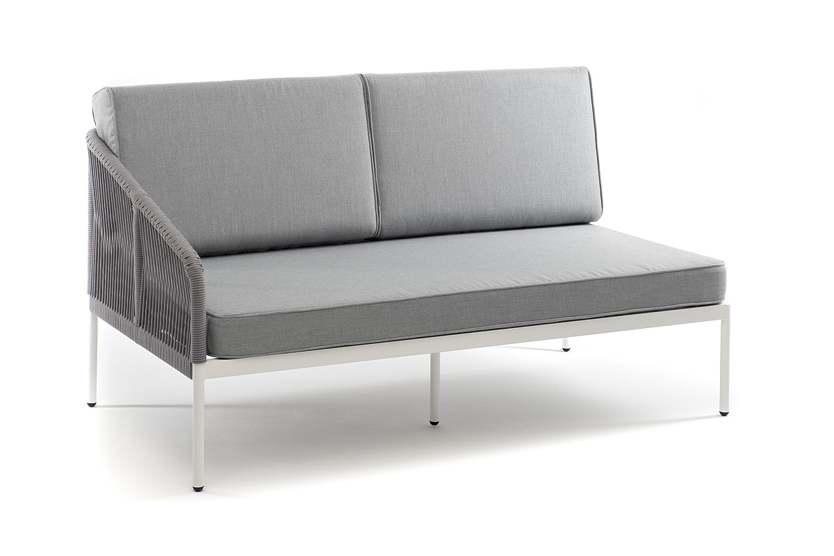 Канны правый модуль плетеный из роупа, каркас алюминий белый муар, роуп светло-серый круглый, ткань светло-серая фото 3