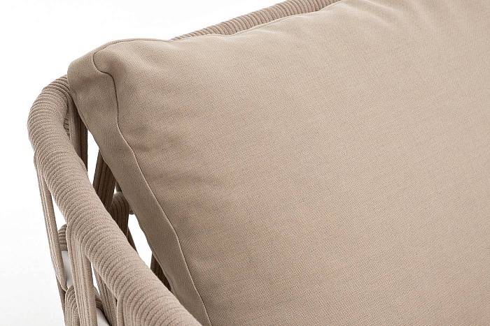 Диван Диего 4SIS 2-местный плетеный из роупа, каркас алюминий белый муар, роуп бежевый круглый, ткань бежевая 35 фото 2