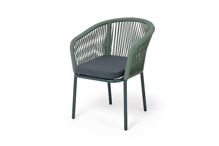 Стул Марсель 4SIS плетеный из роупа, каркас алюминий RAL6036 муар, роуп зеленый -4204 круглый tex, ткань темно-серая 27 фото 1