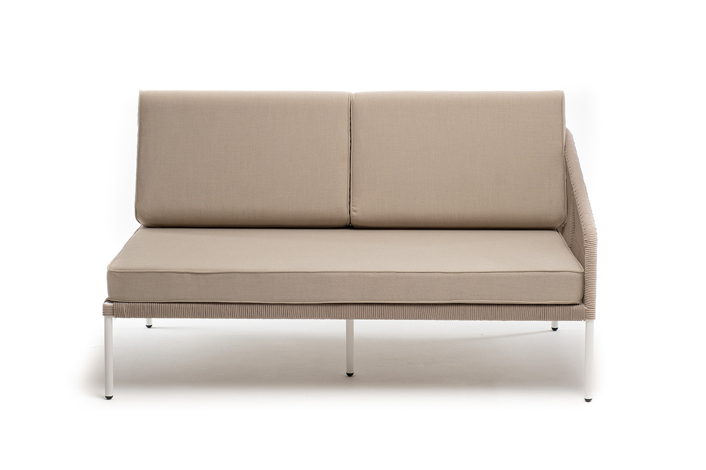 Канны левый модуль плетеный из роупа, каркас алюминий белый муар, роуп бежевый круглый, ткань бежевая 15052 фото 2