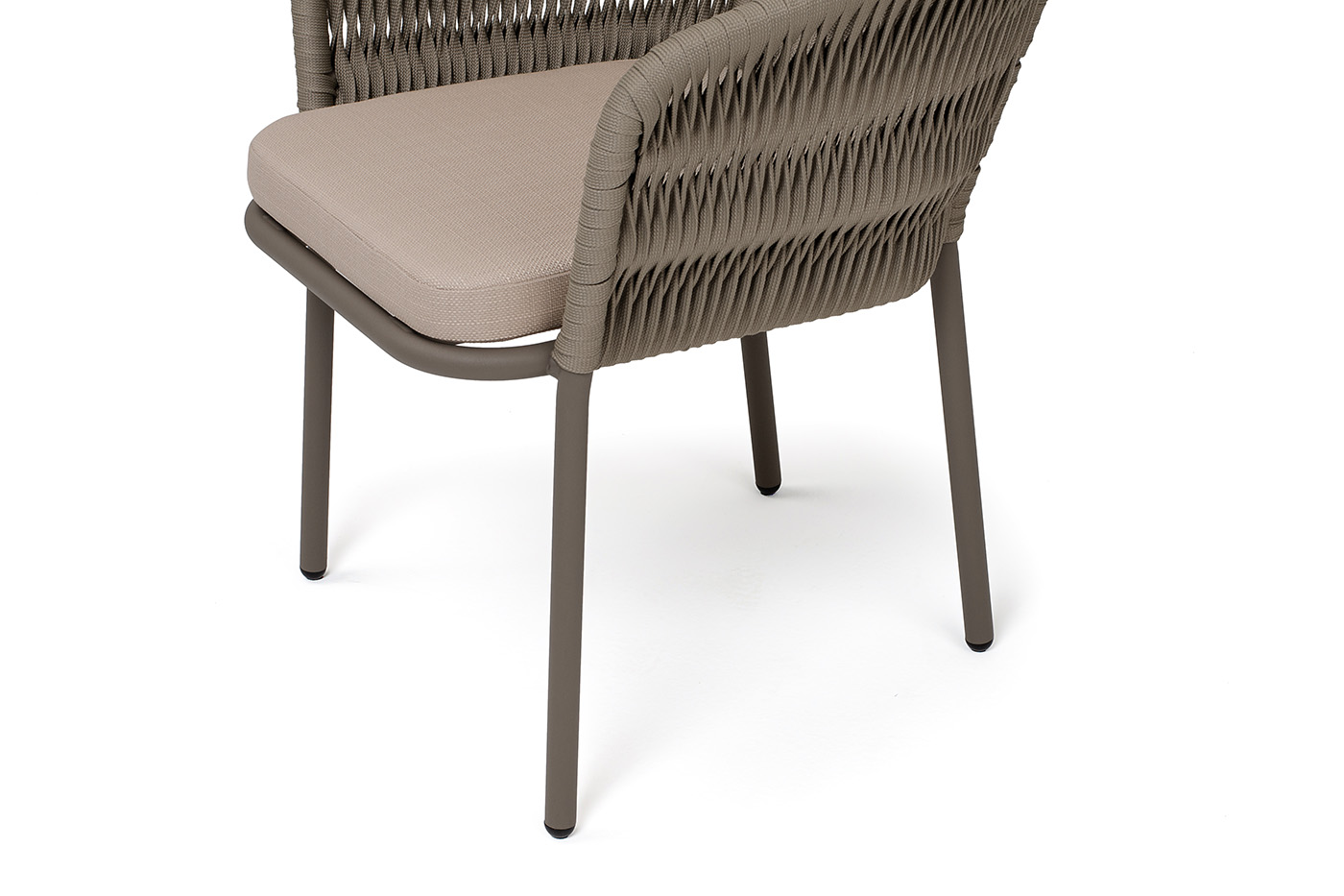 Бордо стул плетеный из роупа (колос), каркас алюминий серый (RAL7022) муар, роуп серый 15мм, ткань темно-серая 027 фото 4