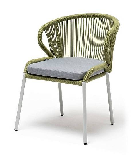 Стул Милан 4SIS плетеный из роупа, каркас алюминий светло-серый (RAL7035) муар, роуп салатовый меланж круглый, ткань светло-серая фото 1