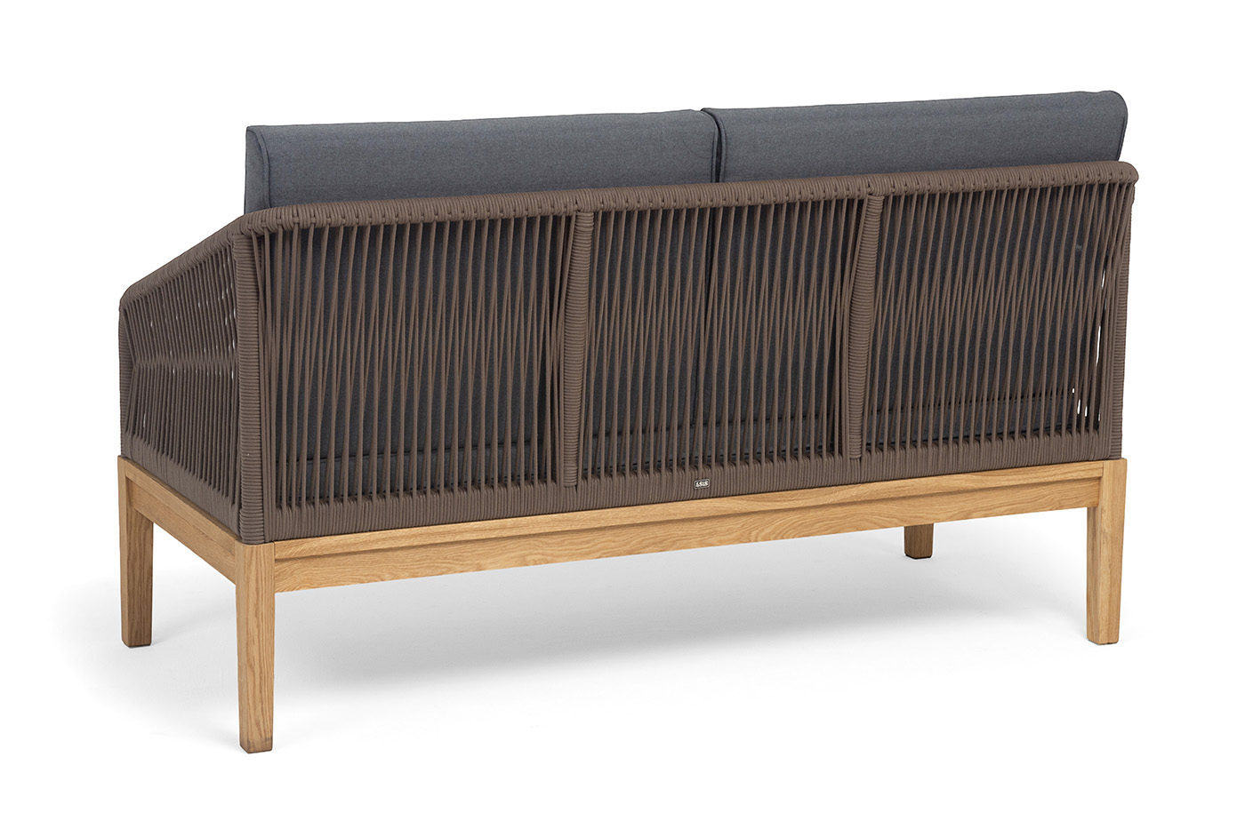 Канны диван 2-местный плетеный из роупа, основание дуб, роуп коричневый круглый, ткань темно-серая 027 NEW фото 5