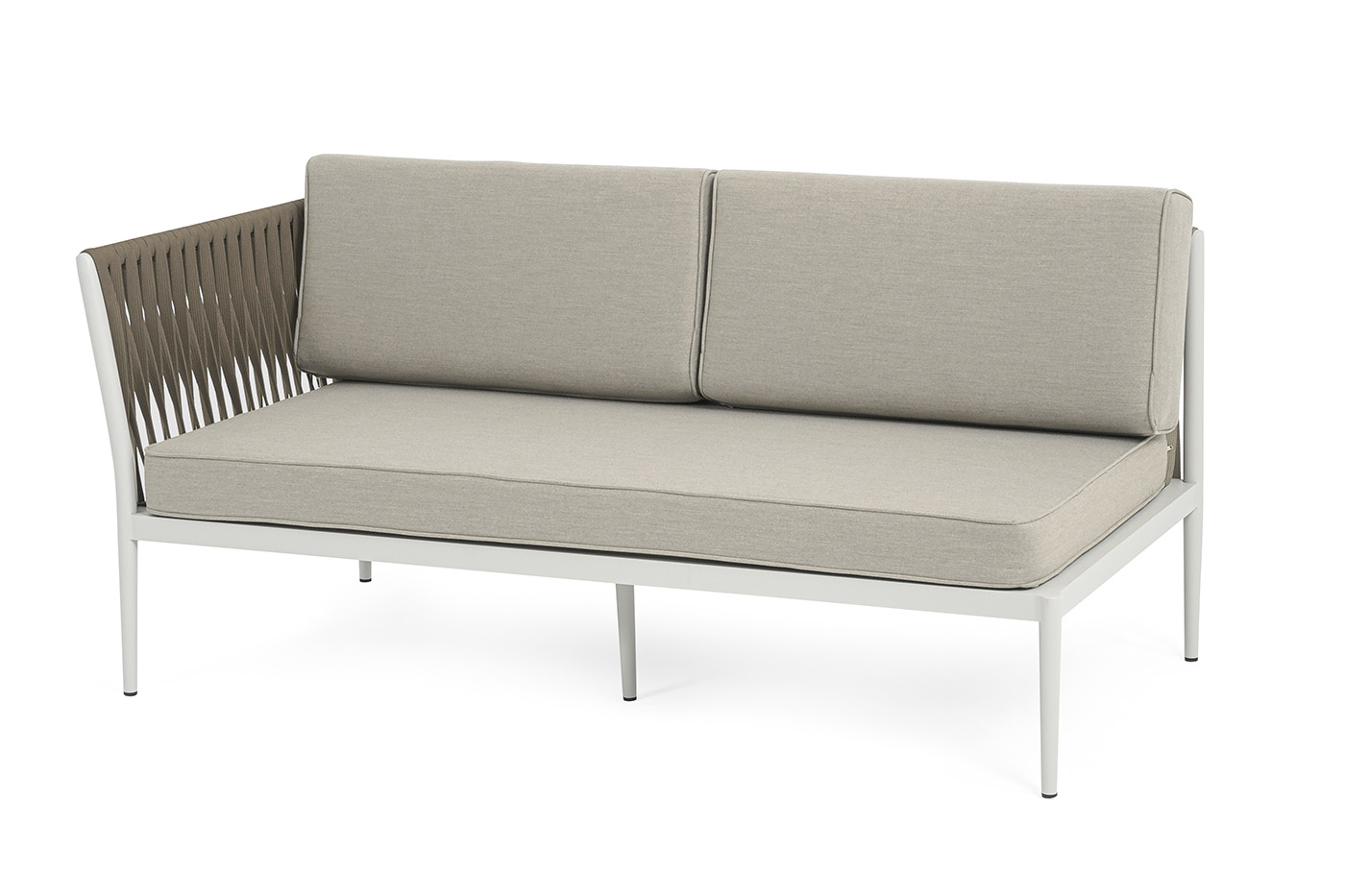 Касабланка правый модуль плетеный из роупа, каркас алюминий светло-серый (RAL7035) муар, роуп серо-коричневый 23мм, ткань бежевая 15052 фото 1