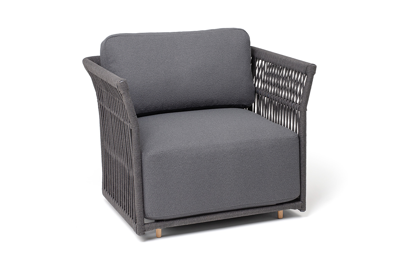 Лугано кресло плетеное из роупа, каркас алюминий темно-серый (RAL7024) муар, роуп темно-серый круглый, ткань темно-серая YB25-0027 фото 3