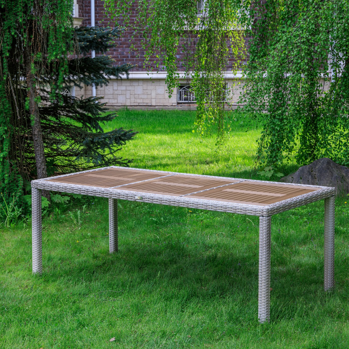 Обеденный стол Amelia Royal Family из искусственного ротанга 200 см, цвет бежевый фото 1