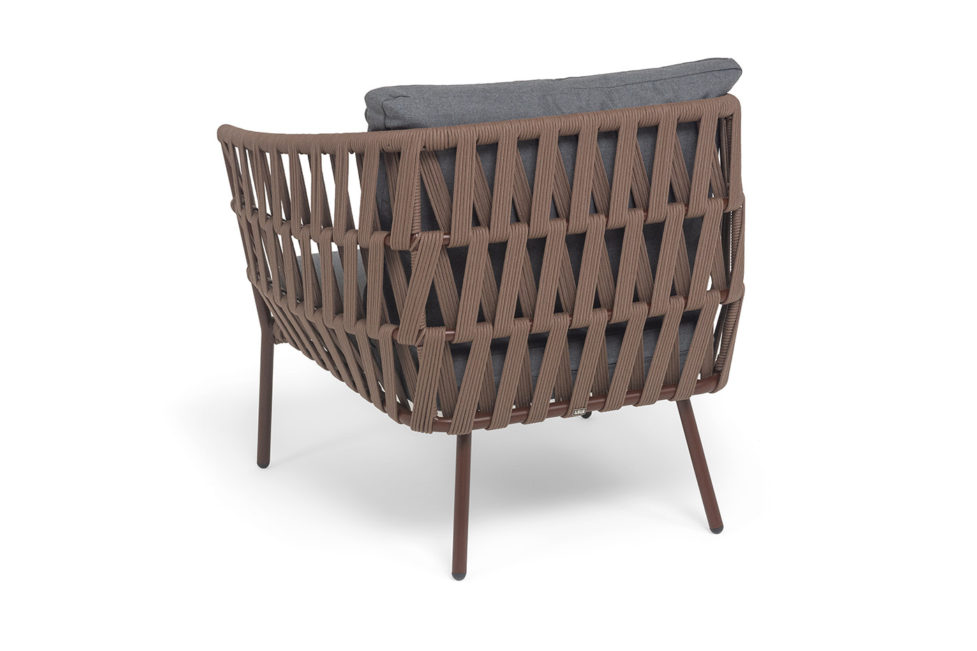 Диего кресло плетеное из роупа, каркас алюминий коричневый (RAL8016) муар, роуп коричневый круглый, ткань темно-серая 027 фото 5