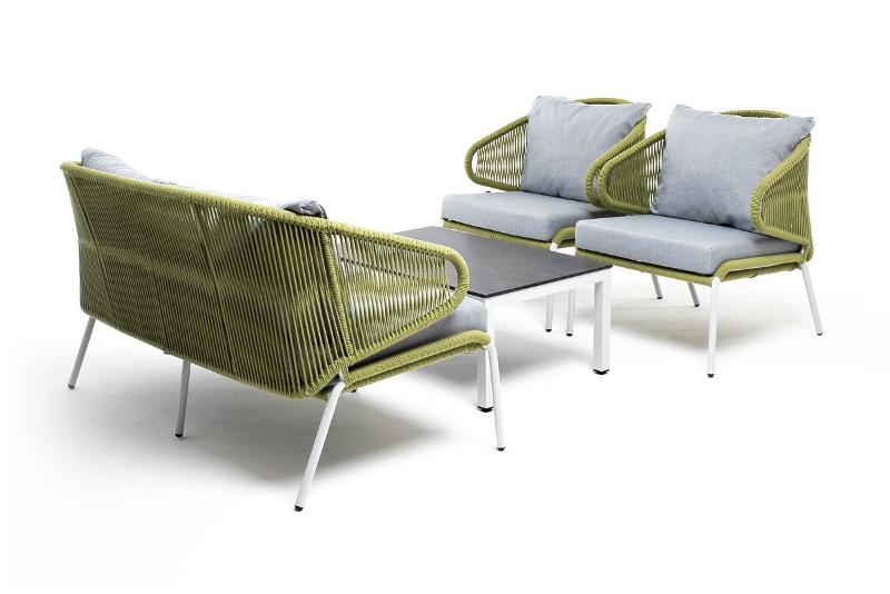 Лаунж-зона Милан 4SIS 4-местная плетеная из роупа (веревки), каркас алюминиевый светло-серый, роуп салатовый меланж фото 4