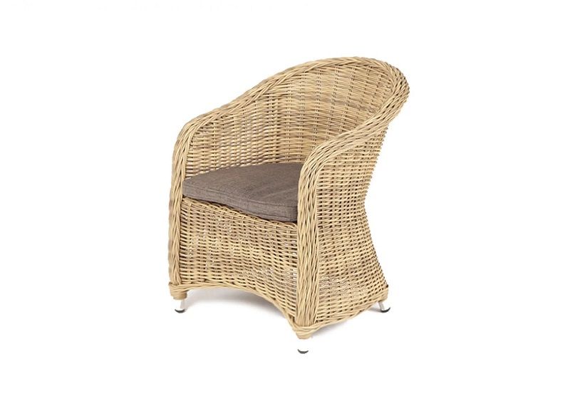 Плетеное кресло Равенна 4SIS из искусственного ротанга, цвет соломенный с серой подушкой фото 1