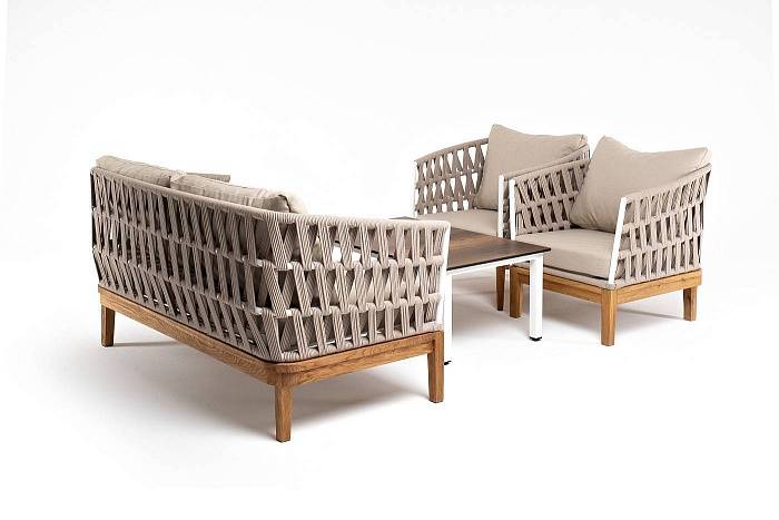 Лаунж-Зона Диего 4SIS 4-местная плетеная из роупа со столиком Канны цвета дуб, основание дуб, роуп бежевый фото 2