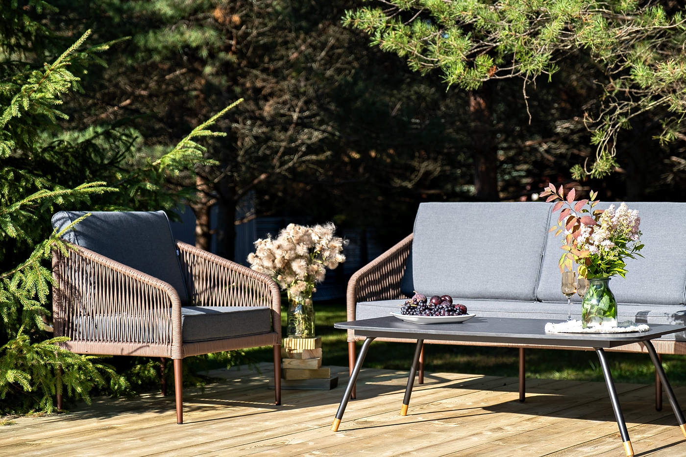 Канны лаунж-зона 5-местная плетеная из роупа (веревки), роуп коричневый фото 6