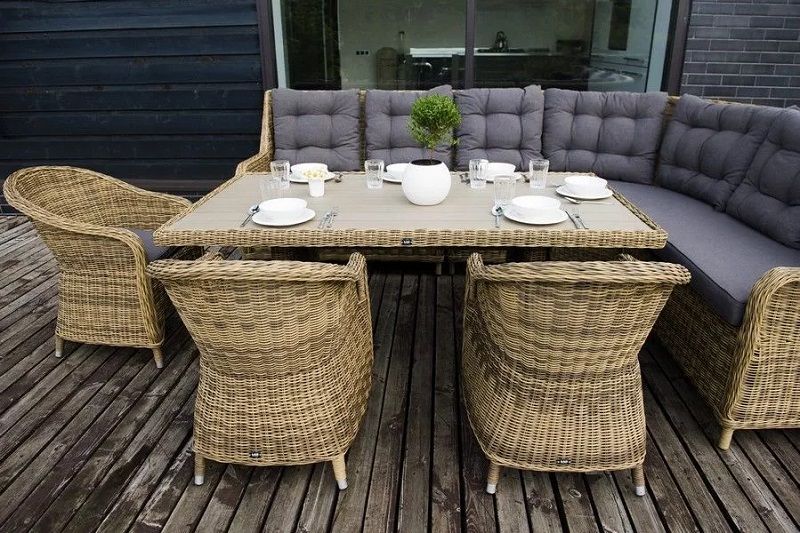 Обеденная группа Бергамо 4SIS из искусственного ротанга, цвет соломенный фото 5