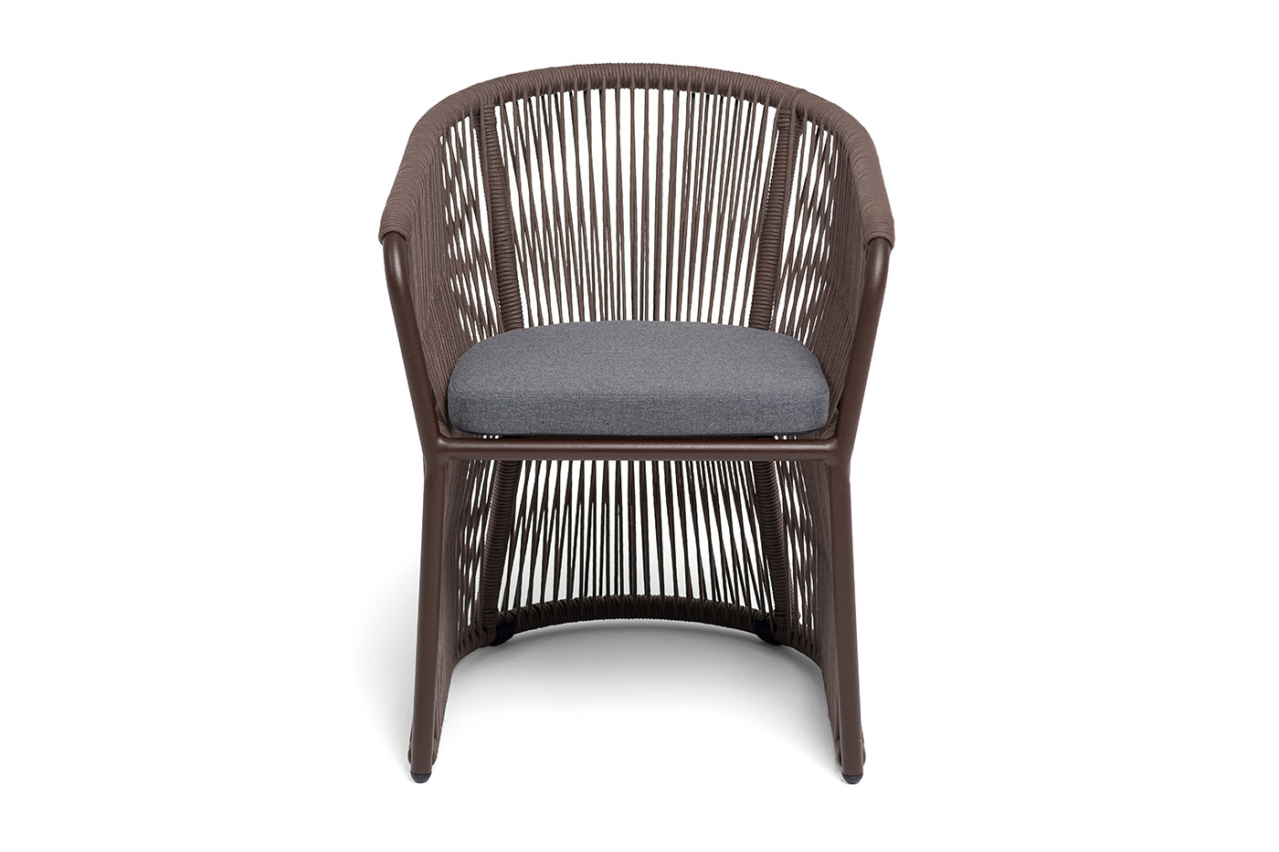 Романо стул плетеный из роупа, каркас алюминий коричневый (RAL8016) муар, роуп коричневый круглый, ткань темно-серая 027 фото 3