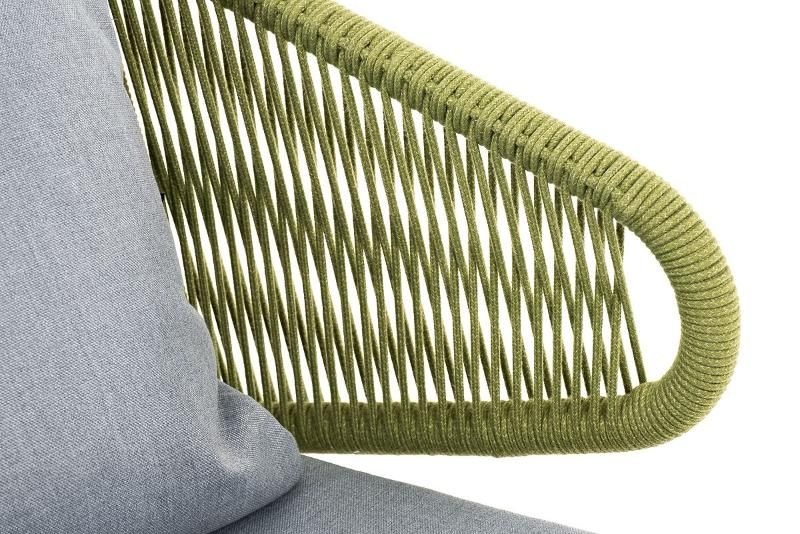 Диван двухместный Милан 4SIS из роупа (веревки), каркас алюминий светло-серый (RAL7035) шагрень, роуп салатовый меланж круглый, ткань светло-серая фото 5