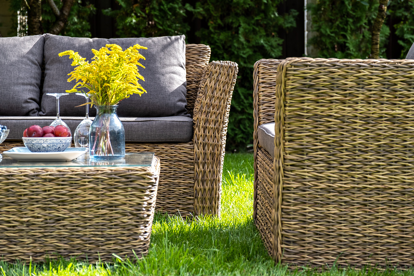 Капучино Сингл лаунж-зона из искусственного ротанга (гиацинт), цвет соломенный фото 5